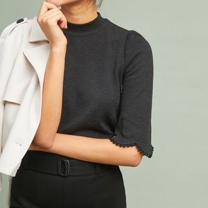 Black Flare Sleeve Mock Neck Blouse—Anthro